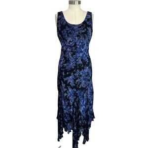 Paradise Blue Floral Beaded Dress Size Large Vintage Boho Flowy Festival